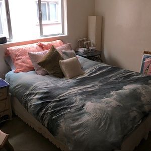 West Elm Queen Duvet Cover 100% Cotton Blue Ocean Waves Painting Motif